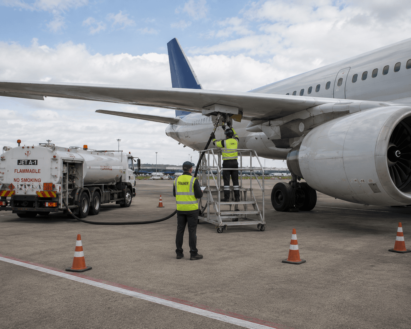 Refuelling operator being assessed whilst carrying out his duties